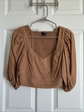 Express Tan Puff Sleeve Square Neck Blouse